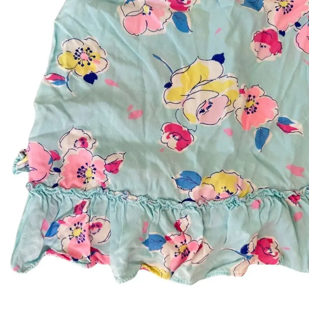 OshKosh Sleeveless Ruffle Blouse Turquoise with Pink Flowers 4T